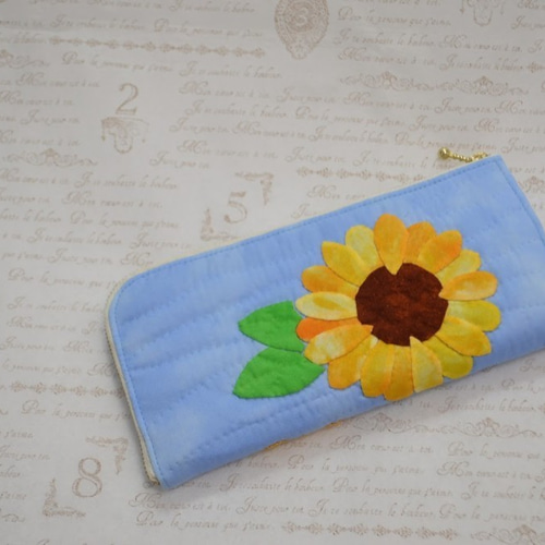 L字ファスナー長財布 ひまわり【マチ付きです♪】ハワイアンキルト 長