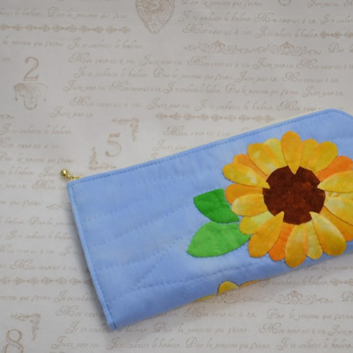 L字ファスナー長財布 ひまわり【マチ付きです♪】ハワイアンキルト 長