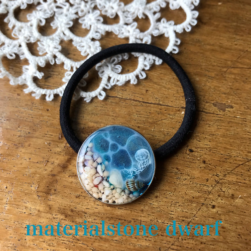 クラゲ レジンヘアゴム 花 オレンジ 夏にぴったり「海レジンのヘアゴム