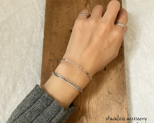 ステンレス製 2面カットダブル喜平チェーン×ボックスチェーンの2連