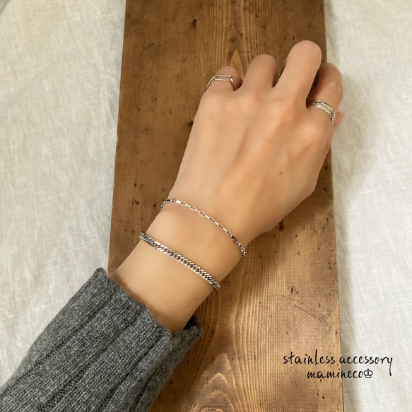 ステンレス製 2面カットダブル喜平チェーン×ボックスチェーンの2