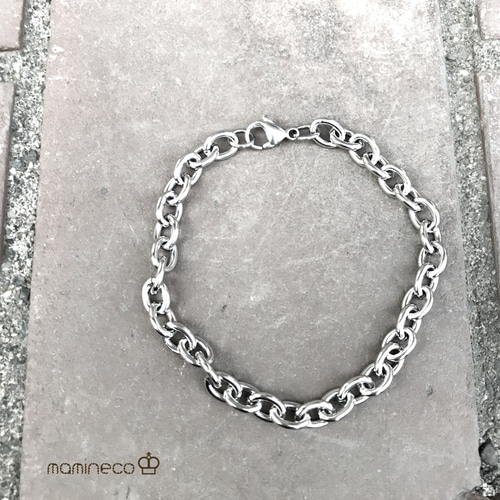 オールステンレス製 小豆チェーンブレスレット 幅8mm ブレスレット