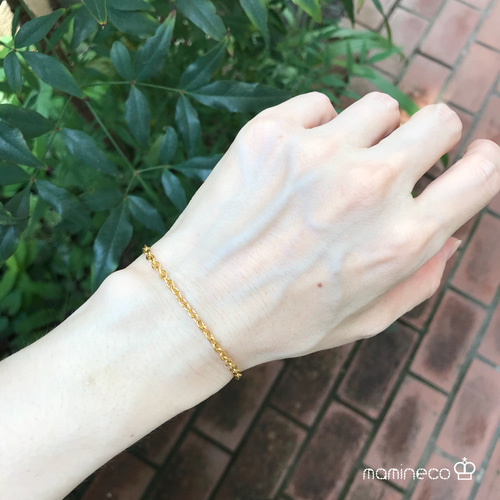 オールステンレス製 イエローゴールドブレスレット 4面カット小豆