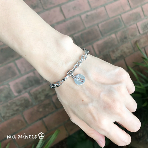 シルバー925製 ラウンドチェーンブレスレット コマ幅約14mm