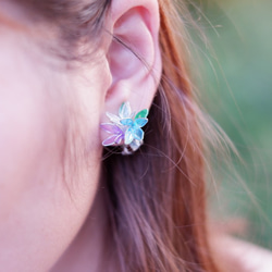 継続するには|あじさい青紫色の水晶の花のイヤリングの耳のクリップイヤリングの耳鍼スポット 2枚目の画像