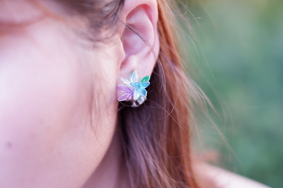 継続するには|あじさい青紫色の水晶の花のイヤリングの耳のクリップイヤリングの耳鍼スポット 2枚目の画像