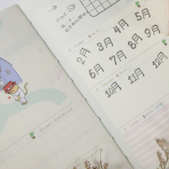 ブナ材シール1月〜12月セット月間カレンダーハンドブック中国語・英語・日本語が選べます 2枚目の画像