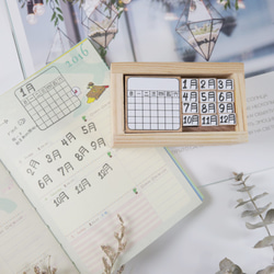 櫸木 萬年曆印章 1月~12月 月曆 星期 手帳 中文 英文 日文可以選 第1張的照片