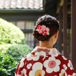 KOKONOE 【粉簇】日式和風布花 / つまみ細工 粉紅 花簪 第1張的照片