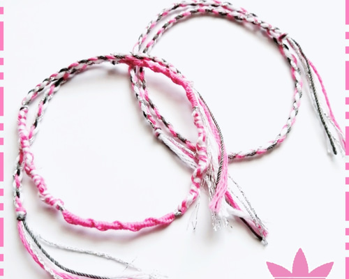 送料無料】アンクレット ミサンガ MIXツイード バイカラー ピンクPINK