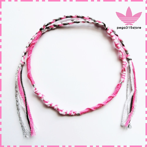 送料無料】アンクレット ミサンガ MIXツイード バイカラー ピンクPINK