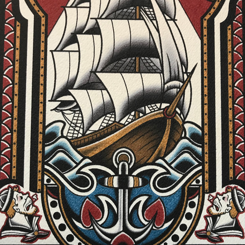 B5サイズ tattoo デザイン タトゥー イラスト 船 サメ フレーム