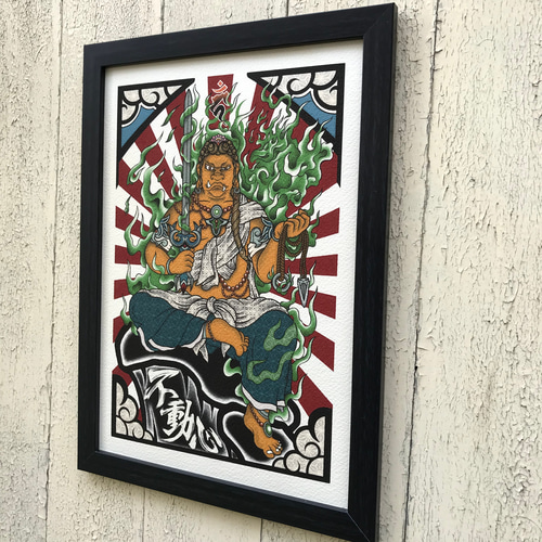 絵画　詳細不明 ☆「炎不動明王」（真筆証明書付き）仏 墨絵 明王 絵画 ART 直筆