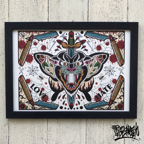 尾九 タトゥーアート バタフライ パンサー カラー A4サイズ フレーム