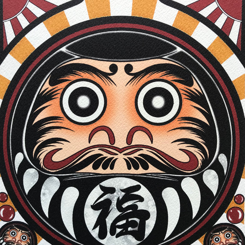 だるま 黒福 七転び八起き イラスト A4サイズ フレーム付き｜尾九