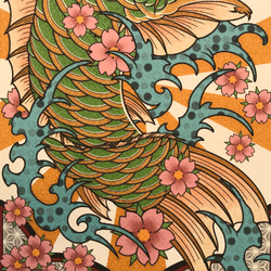 刺青画 緑色 化け鯉 オリジナルイラスト A4サイズ  簡易フレーム付き 6枚目の画像