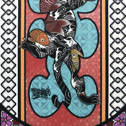 奧庫刺青畫鯉魚日式雕刻黑豹大包插畫A4尺寸簡約邊框 第5張的照片