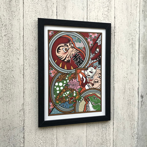 尾九 和物吉祥画 A4サイズ 簡易フレーム付き イラスト bbqcomic