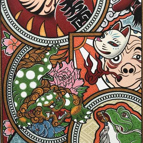 尾九 和物吉祥画 A4サイズ 簡易フレーム付き イラスト bbqcomic