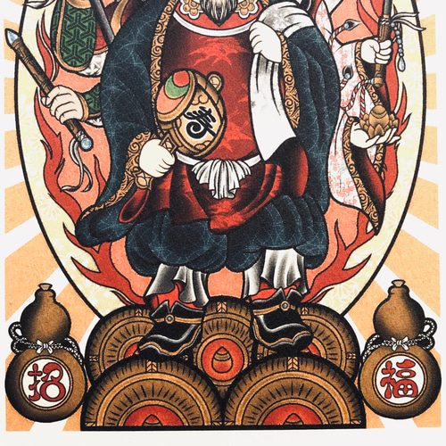 尾九 イラスト 三面大黒天 A4サイズ フレーム付き イラスト bbqcomic