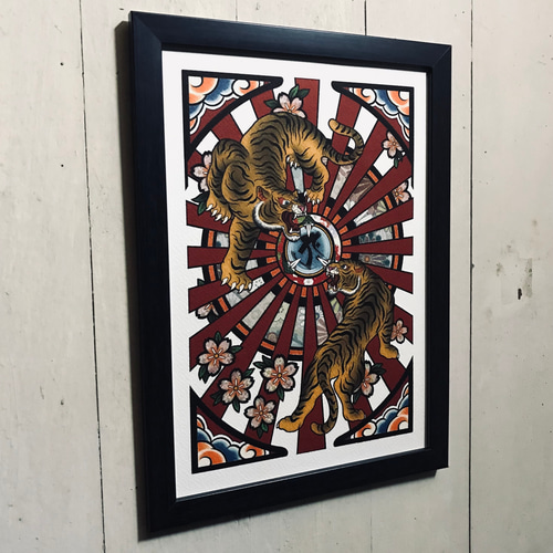 尾九イラスト 両虎相闘 虎 干支 梵字 タラーク A4サイズ