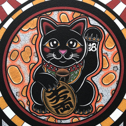 尾九 縁起物イラスト 招き猫 黒猫 商売繁盛 A4サイズ フレーム付き 4枚目の画像