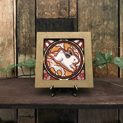 縁起物 和風 開運 イラスト 福を招く 白ウサギ 塗装フレーム ミニイーゼル付き 1枚目の画像