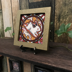 縁起物 和風 開運 イラスト 福を招く 白ウサギ 塗装フレーム ミニイーゼル付き 2枚目の画像