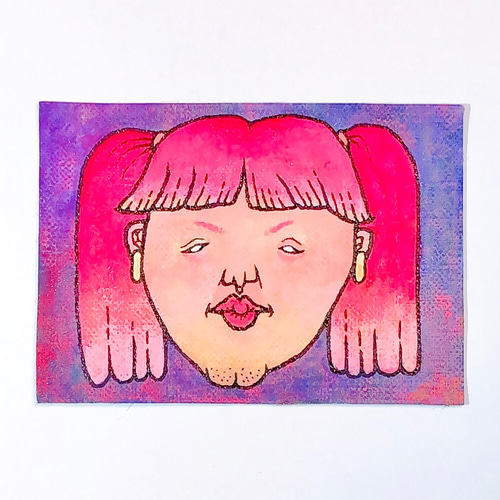 ケツアゴ系ヒゲ女子（原画 キャンバスB8 約6.4cm×9.1cm） 絵画