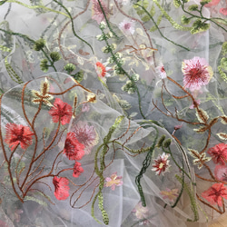 チュール　レース　植物　刺繍　4m ボタニカル　花　フラワー　白　 2枚目の画像