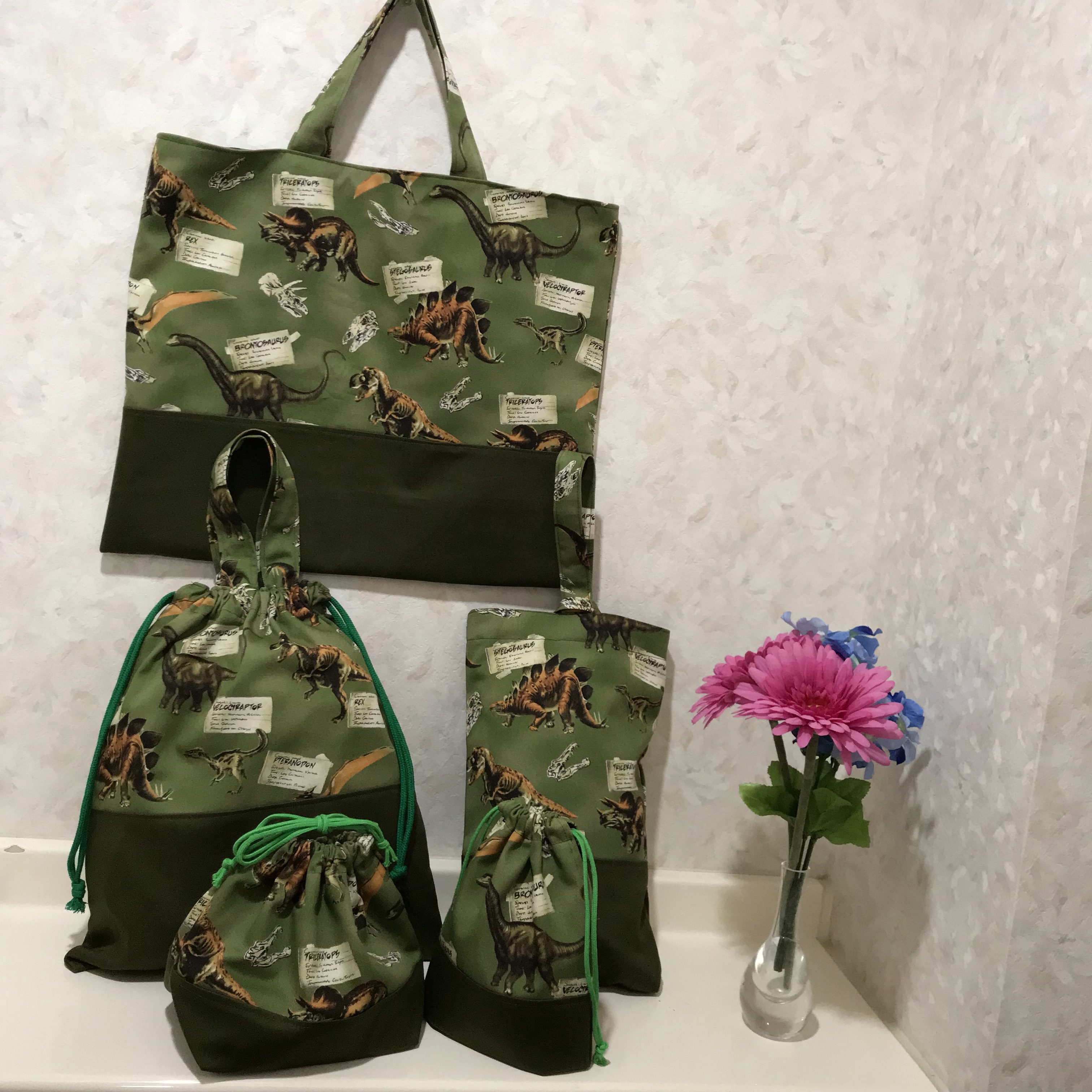 1点限り⭐︎恐竜図鑑 カーキ 入園入学 ５点セット