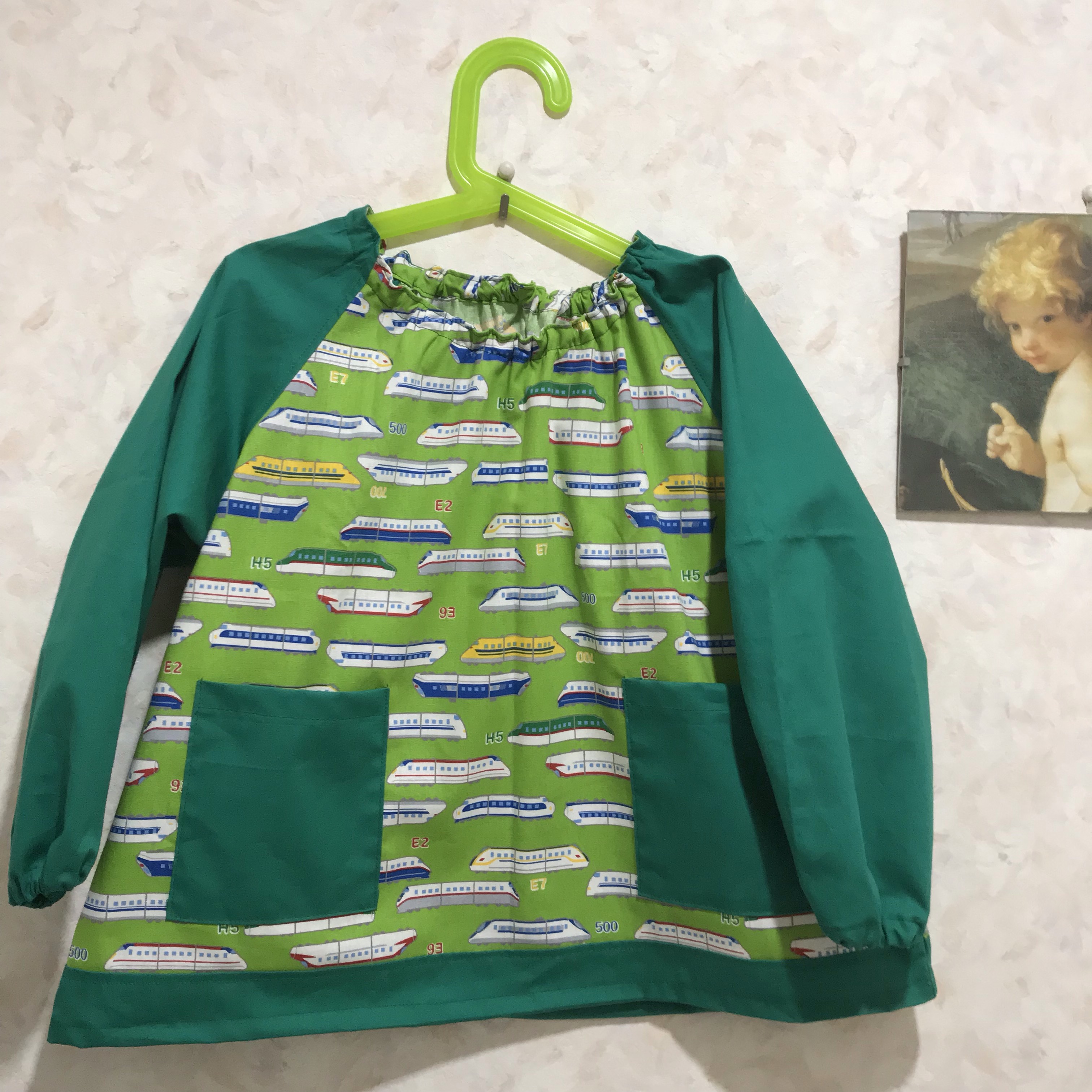 男の子 スモック 110 緑 グリーン 動物 アルファベット 英字 【公式通販】