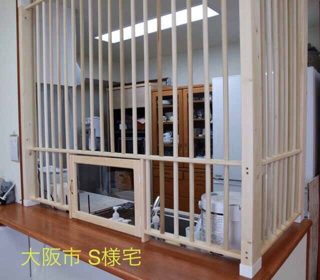 【猫】天板こちらで用意　　￼カウンターのみ販売 ☆ 猫の進入防止柵 L型キッチンカウンター用 ☆ | 木工舎 あると工房