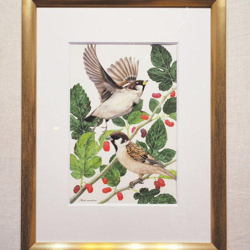 鳥の絵、インテリア、アート、水彩画、原画 絵画 山の幸 通販 4443130