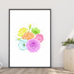 送料無料】A3・A4ポスター【ピンクの花の水彩イラスト】ブーケ/花束