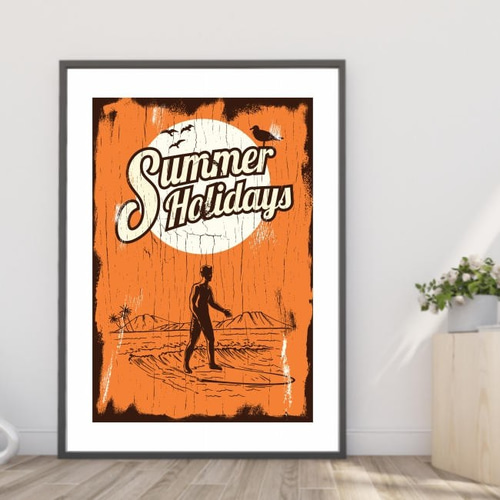 送料無料】A3・A4ポスター☆オレンジの海のサーファー☆インテリア