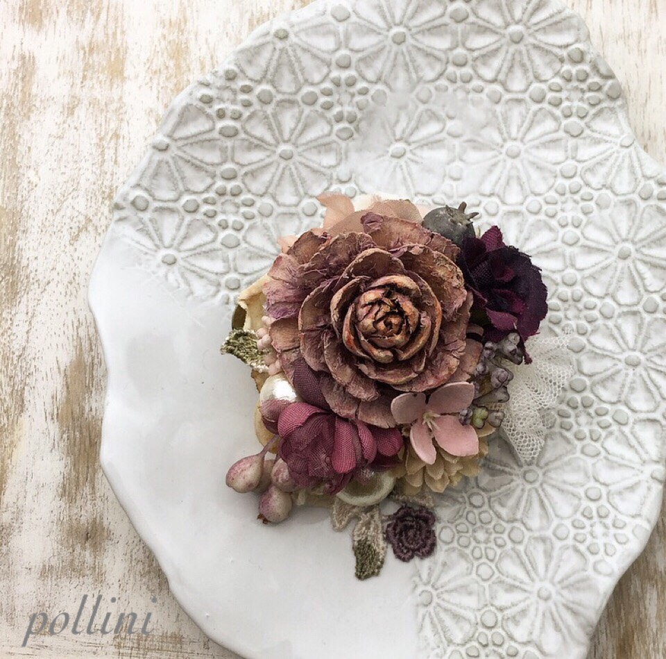 Moitie 別珍ローズコサージュ Moitie 別珍ローズコサージュ Moitie 別珍ローズコサージュ