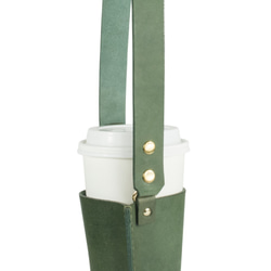 アクセサリー革製のドリンクカップバッグ（緑の野菜のヤクの革と金のボタン） 3枚目の画像