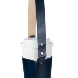 アクセサリーレザードリンクカップバッグ（ダークブルーセミ植生ヤク革とガンブラックボタン） 3枚目の画像