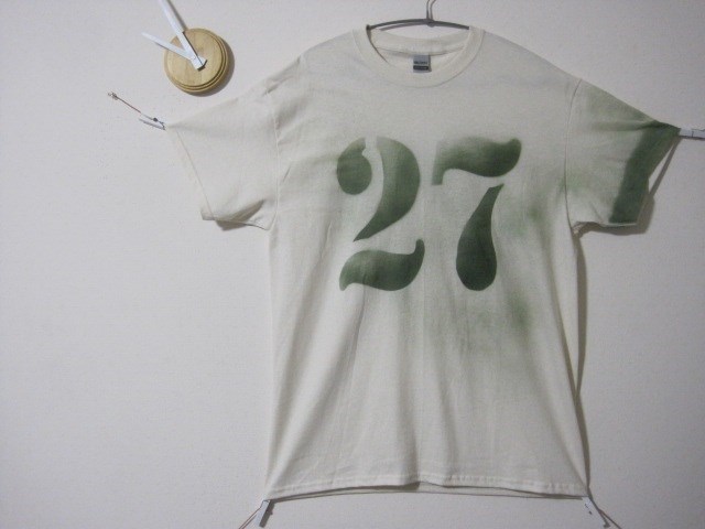 1点　染み込み風　ラージナンバー【27】グリーン汚し加工　ロック／パンク／汚れ／音楽／ビンテージ／デニム