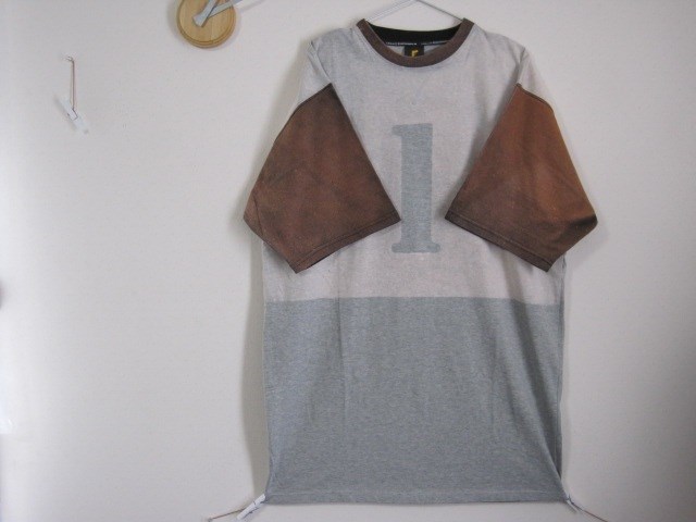 ビックシルエット　ゼッケン１　ワンピ／ユル／ダボ／大きい／桜／７部／ベージュ／春／霜降り／グレー