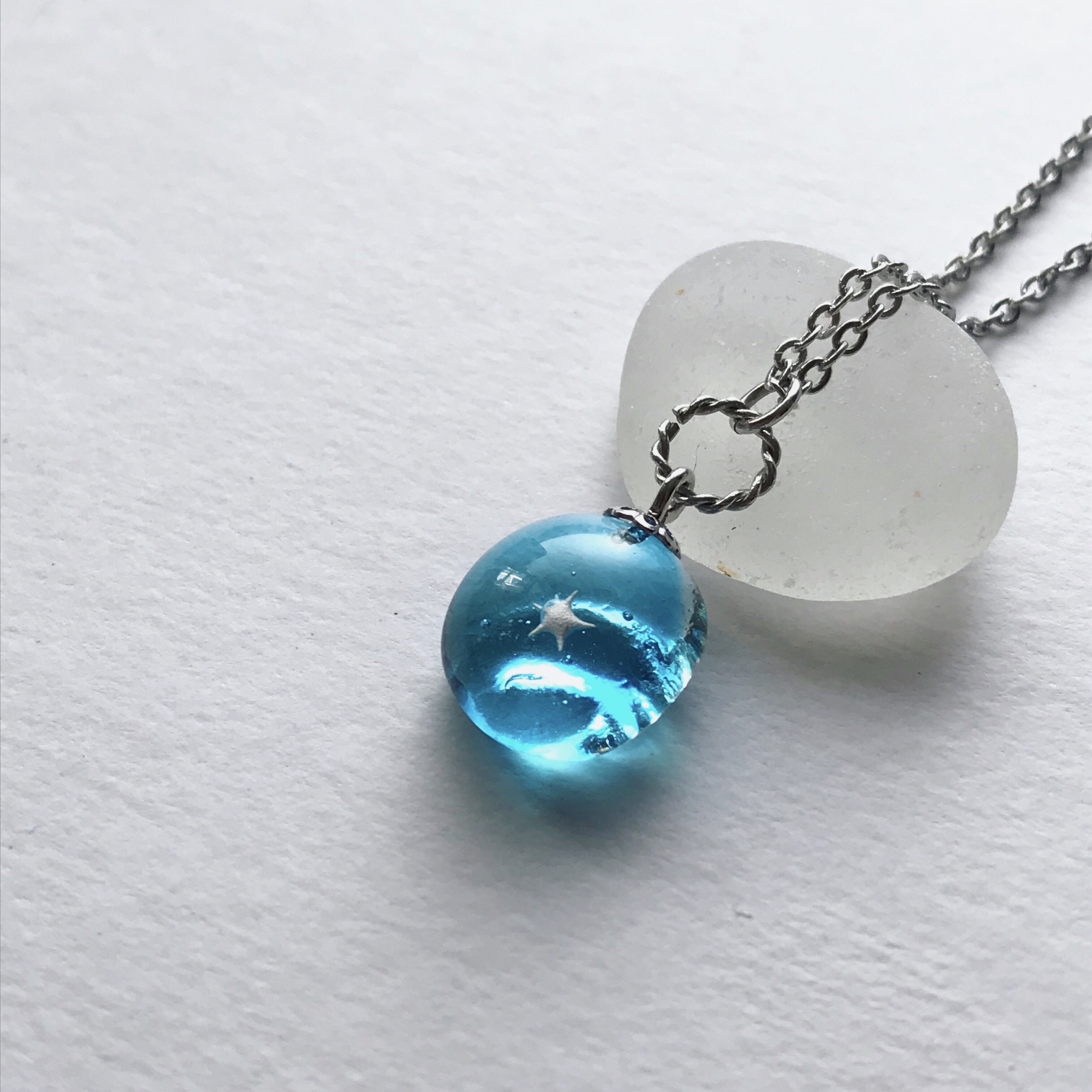 はくとん　　佐竹ガラスの星空ネックレス　レジンネックレス　ハンドメイド
