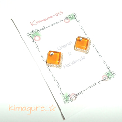 square orange ガラスタイル パール ピアス 1枚目の画像