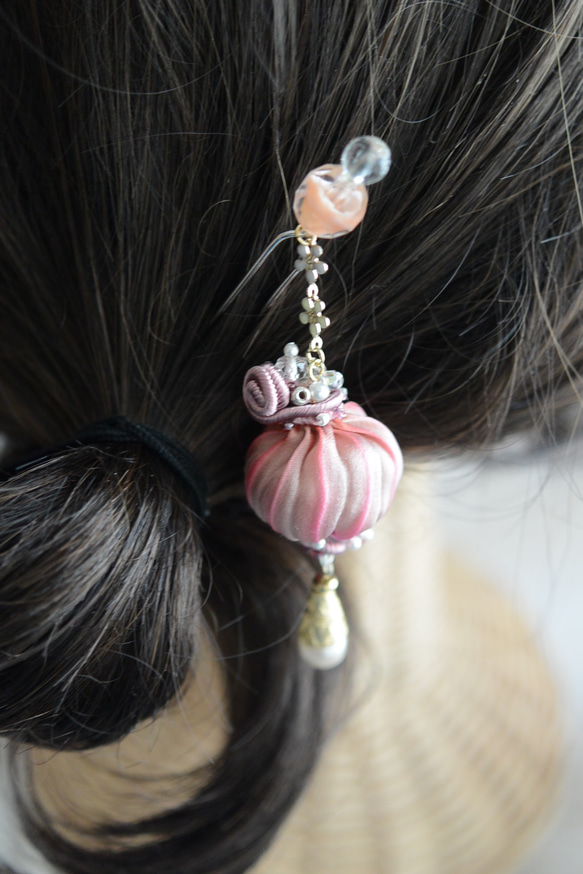 かんざし　シルクリボンのバルーン　ピンク 1枚目の画像