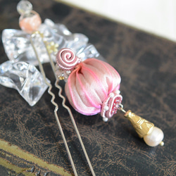 かんざし　シルクリボンのバルーン　ピンク 2枚目の画像