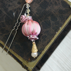 かんざし　シルクリボンのバルーン　ピンク 3枚目の画像