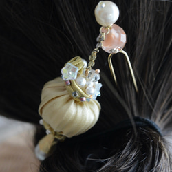 かんざし　シルクリボンのバルーン　ゴールデンイェローに同色コード 4枚目の画像