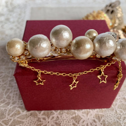 星とコットンパール、ビジューのバレッタ 2枚目の画像