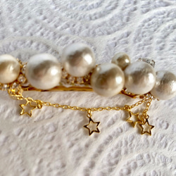 星とコットンパール、ビジューのバレッタ 5枚目の画像