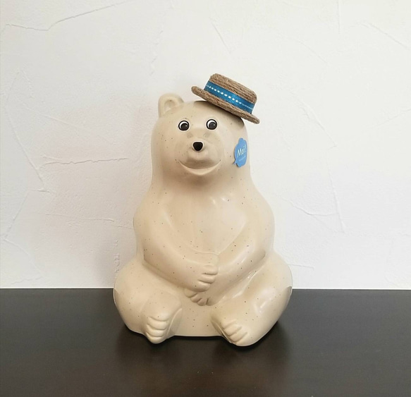しろくま貯金箱　麦わら帽子　2点セット しろくま貯金箱 お花付き麦わら帽子と付け襟セット【011